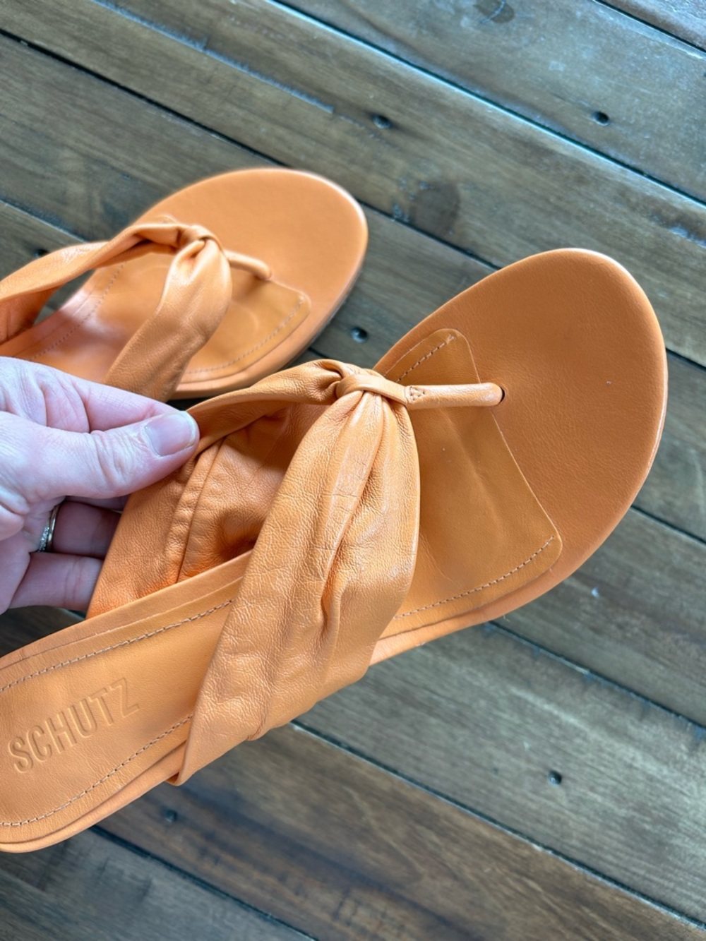 Schutz Willow Sunset Orange Leather Sandal Heels 10 - Picture 6 of 12